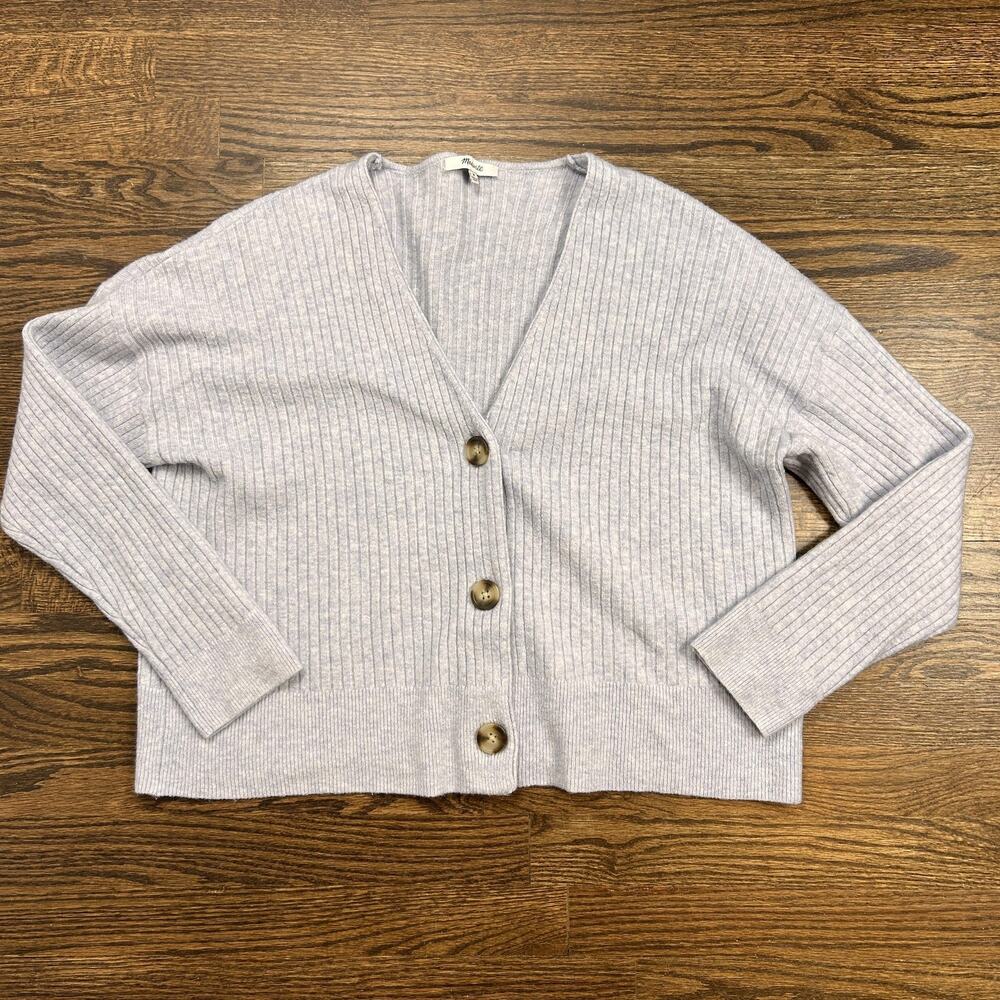 Madewell Light Heather Gray Ribbed Button Cardigan